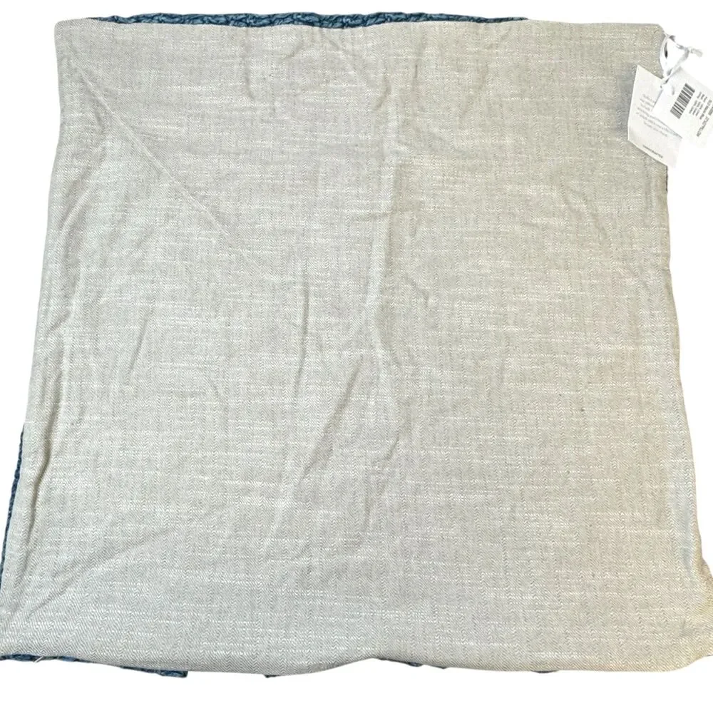 Villa Macie Pillow Cover in Blue Stonewashed Belgian Flax Linen Woven Front NEW